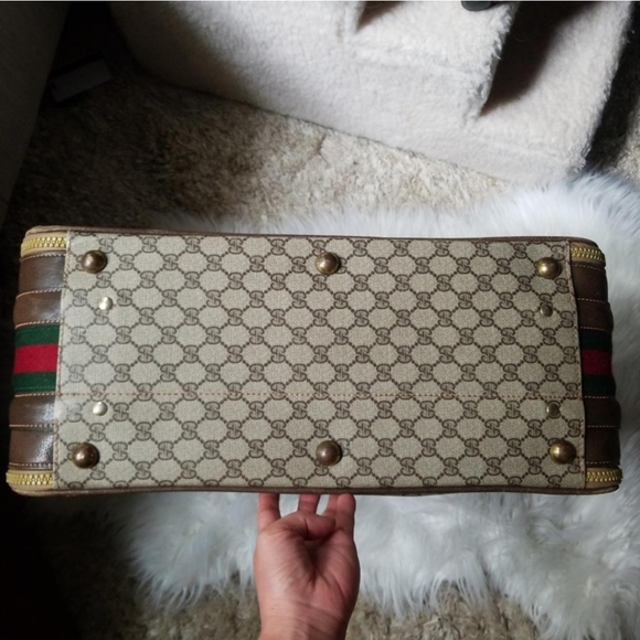 Authentic Vintage Gucci GG Monogram Supreme Sherry Web Suitcase Luggage Travel - Picture 5 of 10